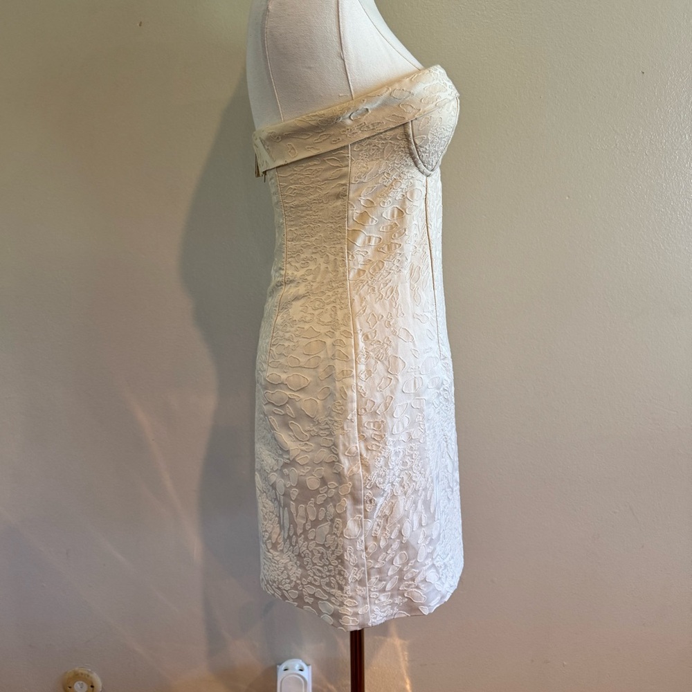 bebe Strapless Cream Textured Strapless Mini Dress - Picture 5 of 7